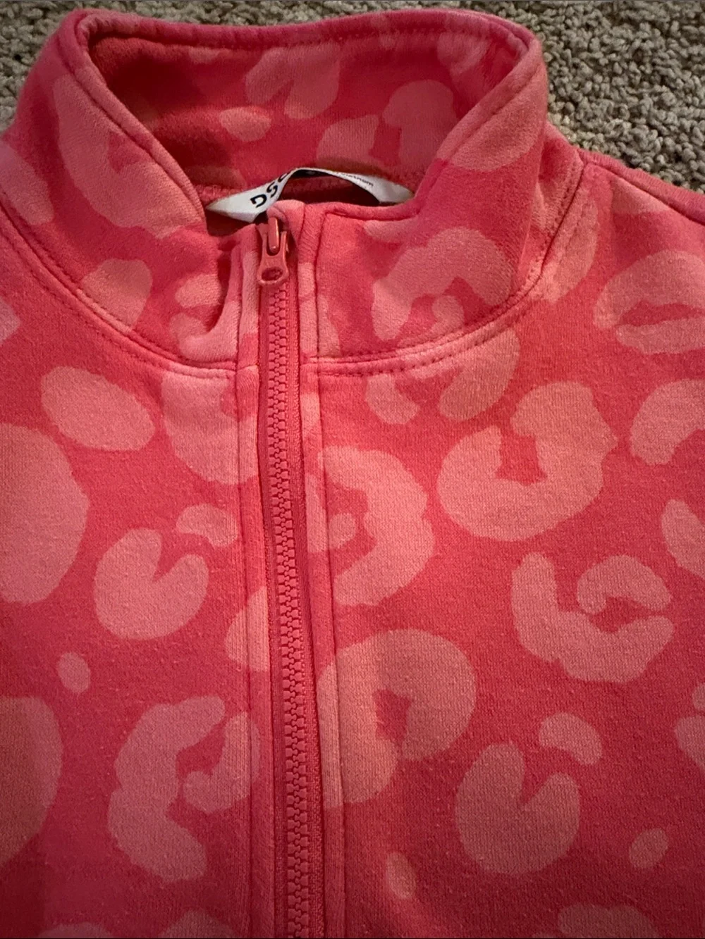 DSG Girls' Coral Pink Leopard Half-Zip Puffer Pullover
